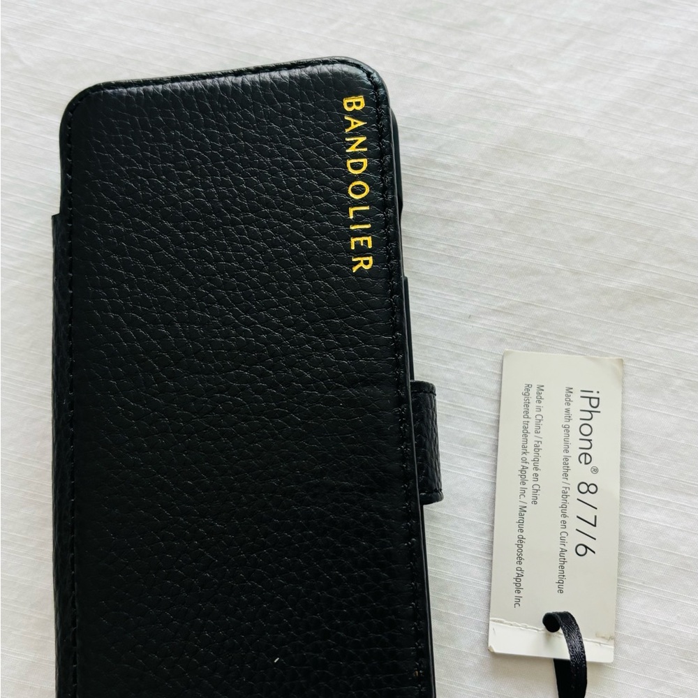 Bandolier Black Leather Phone Case with Book-Style Design